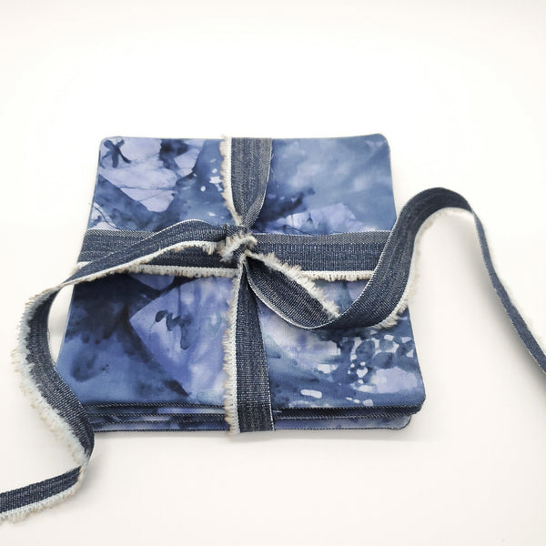 Origami Tea Folded Cloth coasters cotton ocean blue  modern coaster kitchen decor fabric handmade sustainable unique