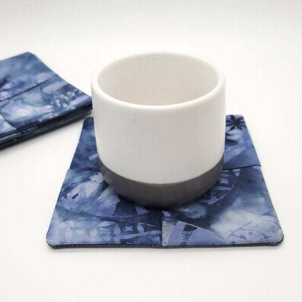 Origami Tea Folded Cloth coasters cotton ocean blue  modern coaster kitchen decor fabric handmade sustainable unique