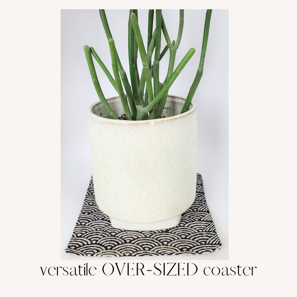 Japanese Fabric Coasters in Indigo Patchwork Blue Flower Coasters Set with Lithuanian Linen for tea coffee cups, plant coaster