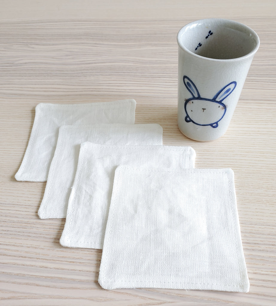 Japanese Fabric Coasters in Lithuanian Linen Ivory Flower Coasters Set with Lithuanian Linen for tea coffee cups, plant coaster