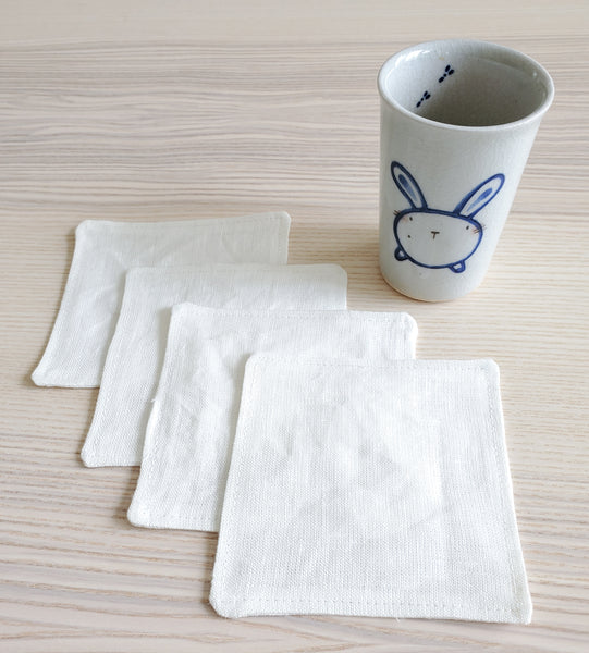Japanese Fabric Coasters in Lithuanian Linen Ivory Flower Coasters Set with Lithuanian Linen for tea coffee cups, plant coaster