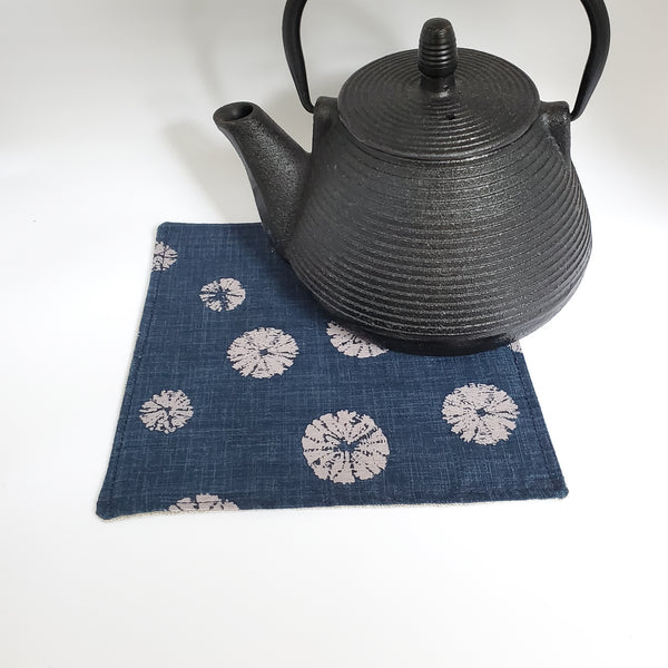 Japanese Cloth Coasters in Indigo Blue Sand Dollar
