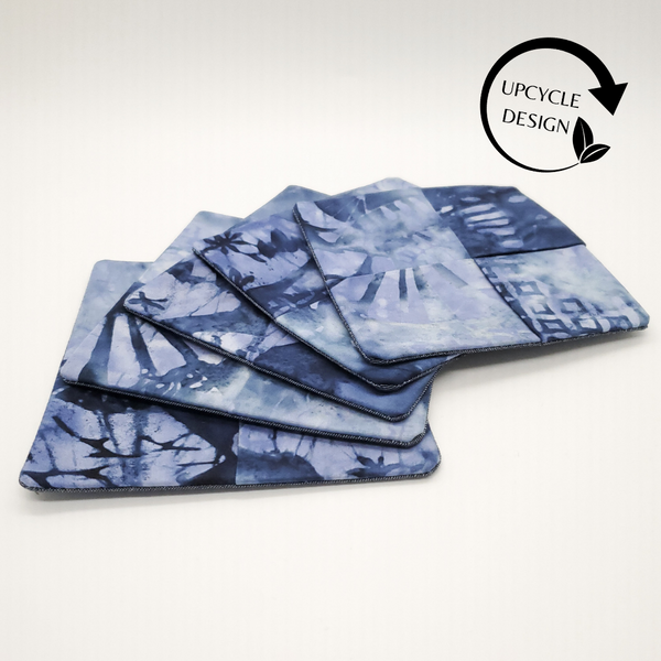 Origami Tea Folded Cloth coasters cotton ocean blue  modern coaster kitchen decor fabric handmade sustainable unique 