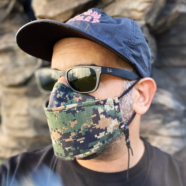Origami 3D Japanese Pleated Face Mask in Camo Ripstop No Fog Mask nose wire filter pocket Mask for Men Women Kids Model