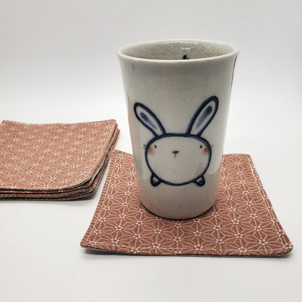 Japanese Fabric Coasters in Asanoha Rose Blue Flower Coasters Set with Lithuanian Linen for tea coffee cups, plant coaster 