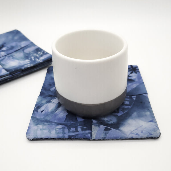Origami Tea Folded Cloth coasters cotton ocean blue  modern coaster kitchen decor fabric handmade sustainable unique 