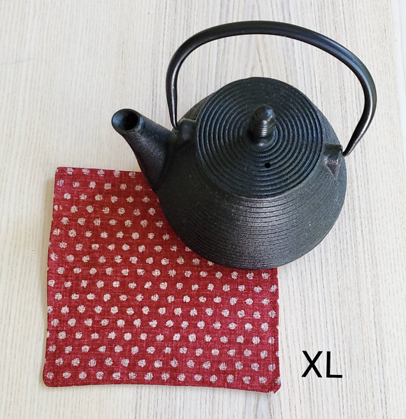 Japanese Cloth Coasters in Red Polka Dot + Denim