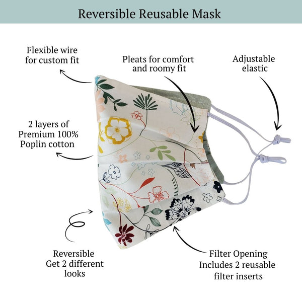 Reversible Mask - Japanese Hemp Leaf Peach - OLIVE + LOU
