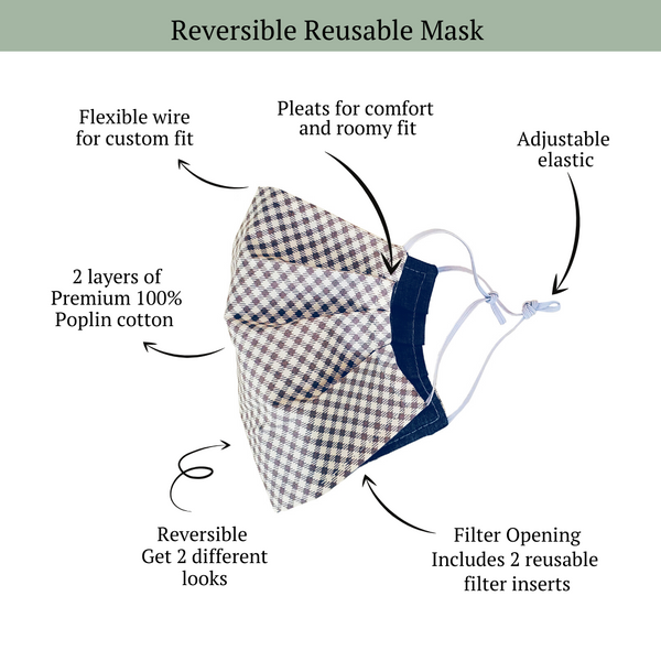 KIDS Reversible Pleat Mask - Japanese Cross Hatch Black / Brown