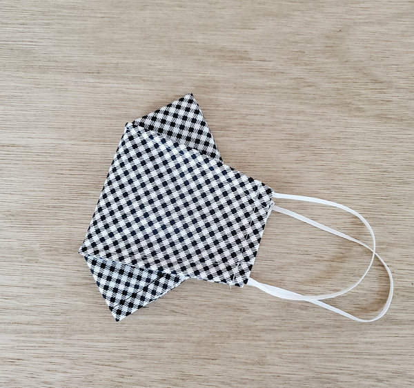 Origami Face Mask in Black Check|Anti Fog Mask w/ nose wire and filter pocket|3D Mask for Men Women Kids|Japan Face Mask|Fitted Adjustable