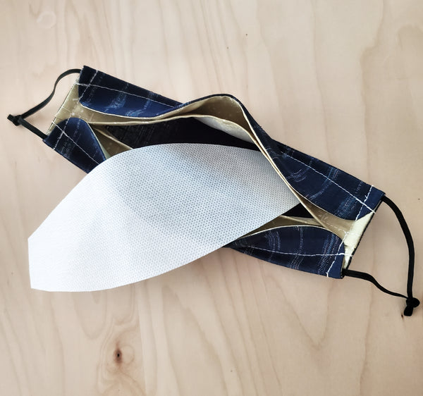 Origami Mask - Japanese Yarn Dyed Plaid in Gray/Blue