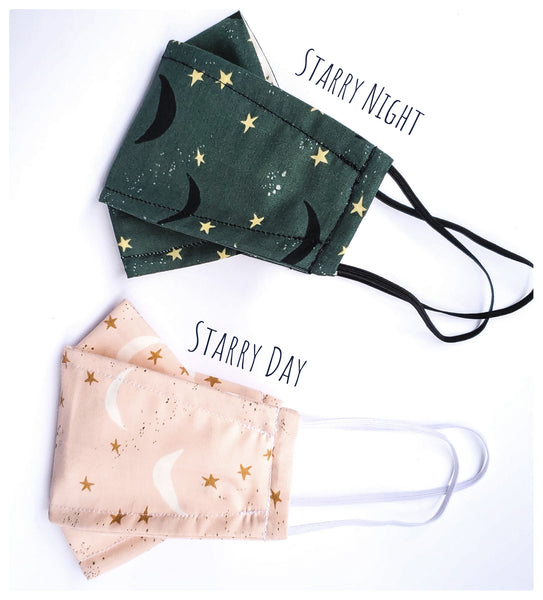 Origami Face Mask in Starry Day and Night|Anti Fog Mask w/ nose wire and filter pocket|3D Mask for Men Women Kids|Japan Face Mask|Fitted