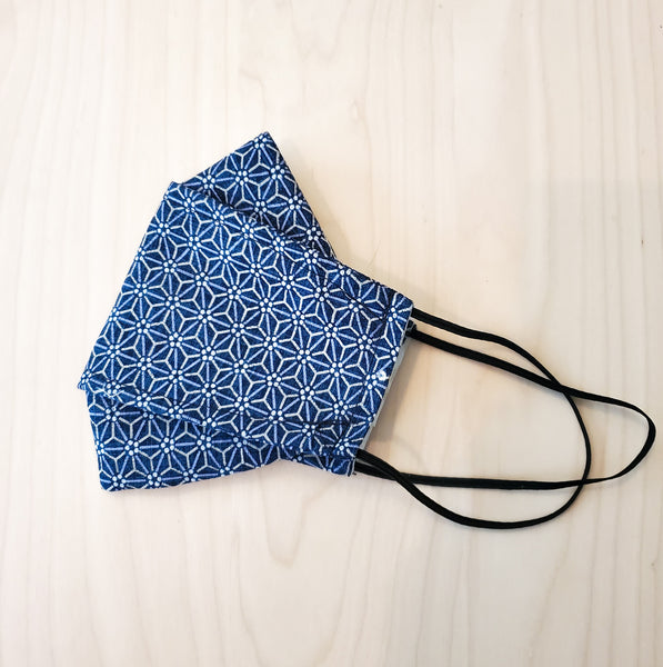 Origami 3D Japanese Pleated Face Mask in Asanoha Star Blue No Fog Mask nose wire filter pocket Mask for Men Women Kids Face Mask Fitted