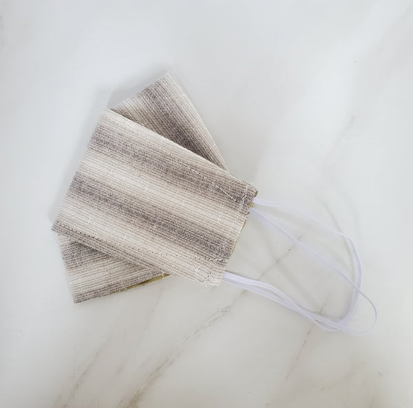 Origami Mask - Japanese Woven Graduated Stripes in Beige / Gray