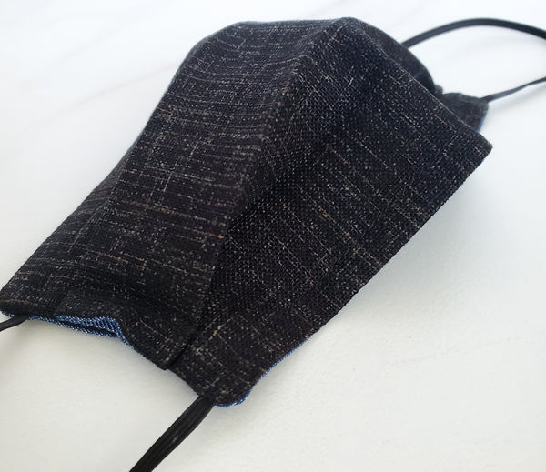 KIDS Reversible Pleat Mask - Japanese Cross Hatch Black / Brown