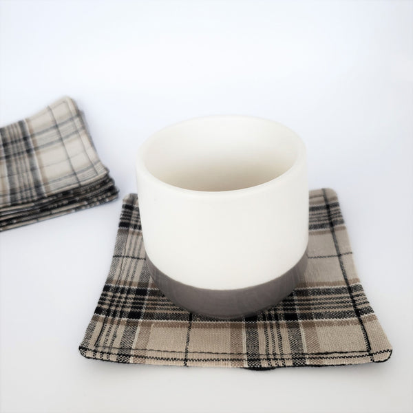 Japanese Cloth Coasters in Beige Plaid