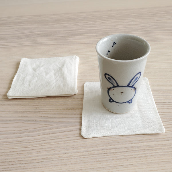 Japanese Fabric Coasters in Lithuanian Linen Ivory Flower Coasters Set with Lithuanian Linen for tea coffee cups, plant coaster 