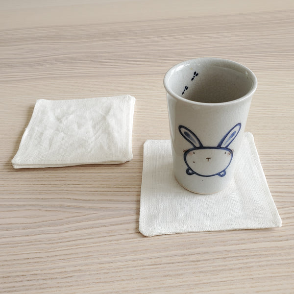 Japanese Fabric Coasters in Lithuanian Linen Ivory Flower Coasters Set with Lithuanian Linen for tea coffee cups, plant coaster 