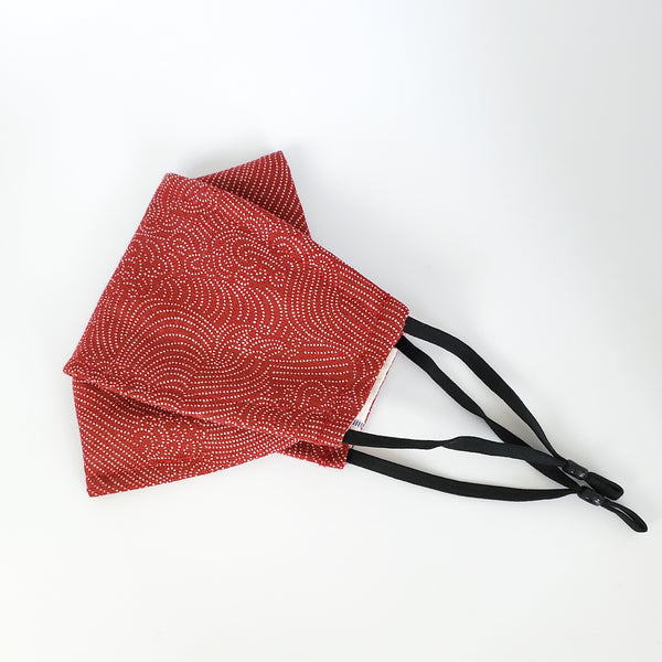 Origami 3D Mask - Japanese Dotted Waves Indigo - Red - Ivory