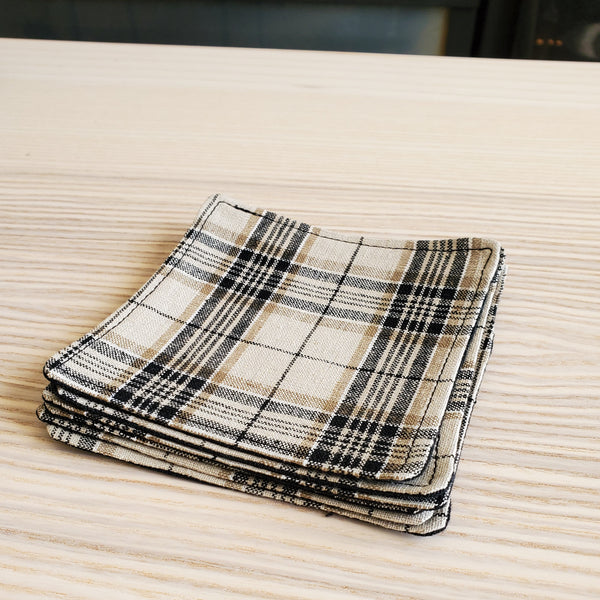 Japanese Cloth Coasters in Beige Plaid