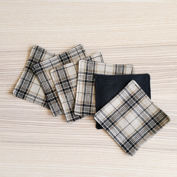 Japanese Cloth Coasters in Beige Plaid