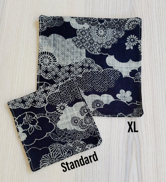 Japanese Cloth Coasters in Indigo Floral Blossom